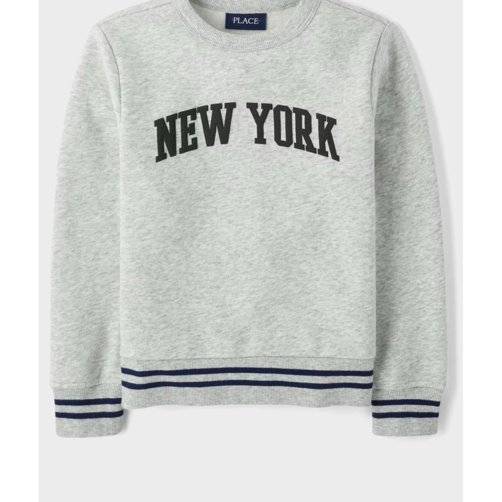 NWT: Light Gray Boys Crewneck Light Fleece Sweater with New York Print